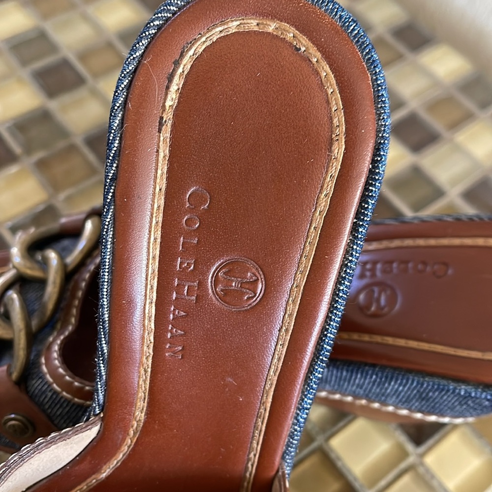 Cole Haan wedge slide :denim and leather - Picture 4 of 6